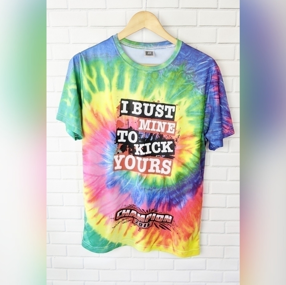 Fine Designs Tie Dye‎ Multicolor Training Tee Shirt Top Medium Womens